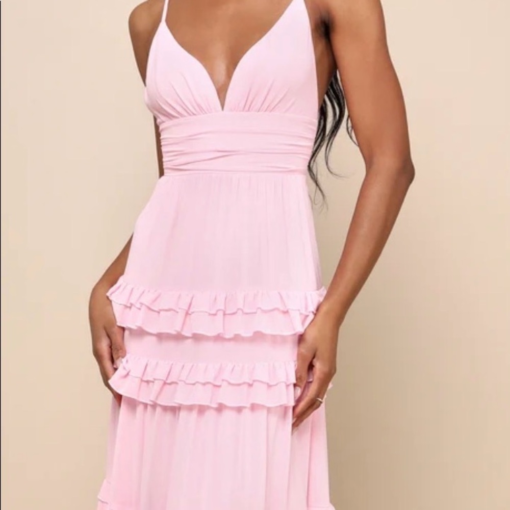 Lulu’s Lavish Perfection Light Pink Ruffled Tiered Maxi Dress
